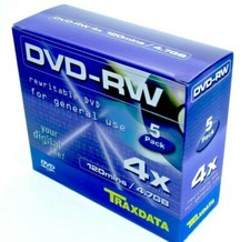 5 Traxdata DVD-RW 4,7GB 120 Minuten 4x wieder...