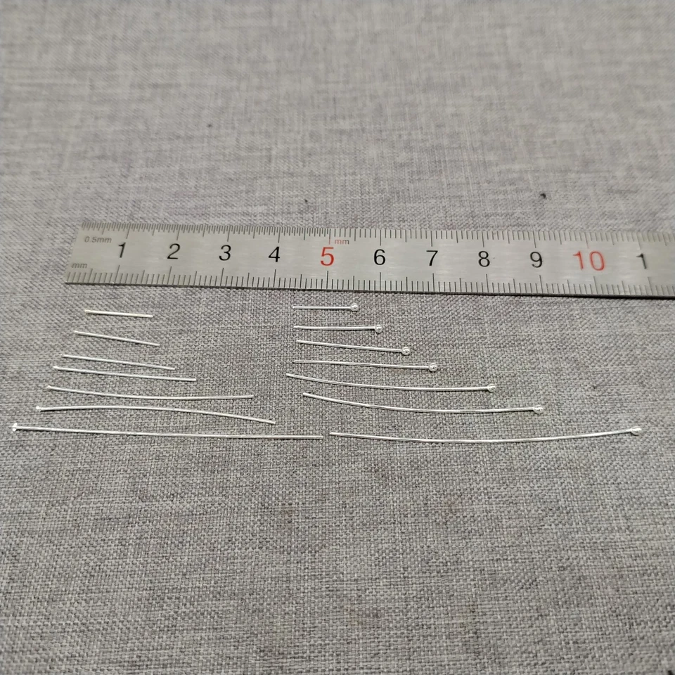 50 pasadores de cabeza de bola de plata de ley 925 aguja plana de 12 mm - 50 mm Foto 2 de 4