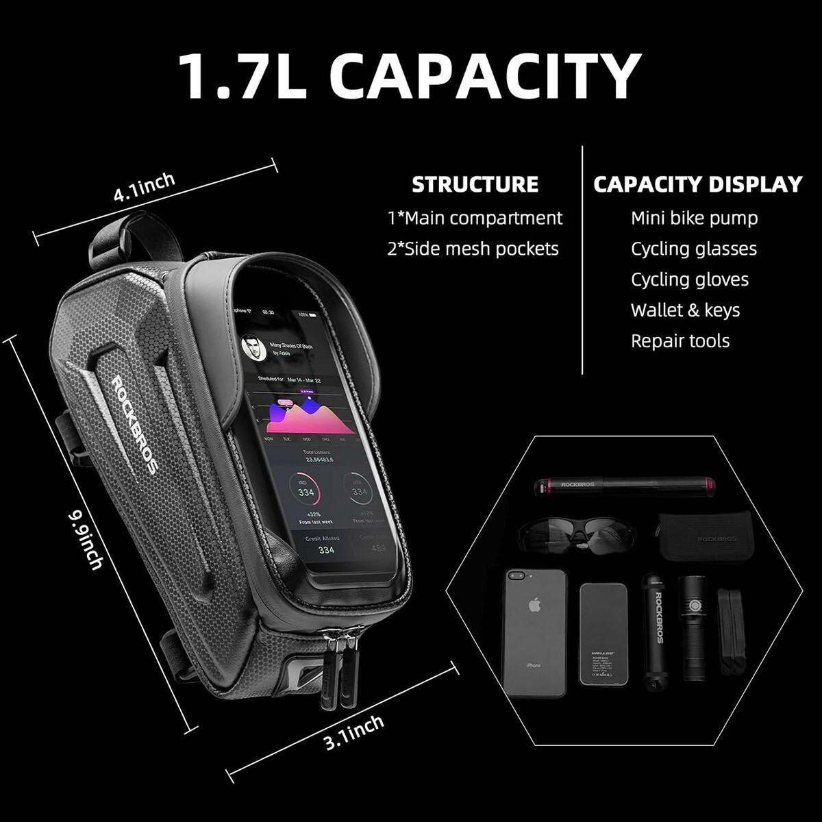 ROCKBROS Bicycle Top Tube Front Frame Bag Cycling Waterproof MTB Bike Phone Bag