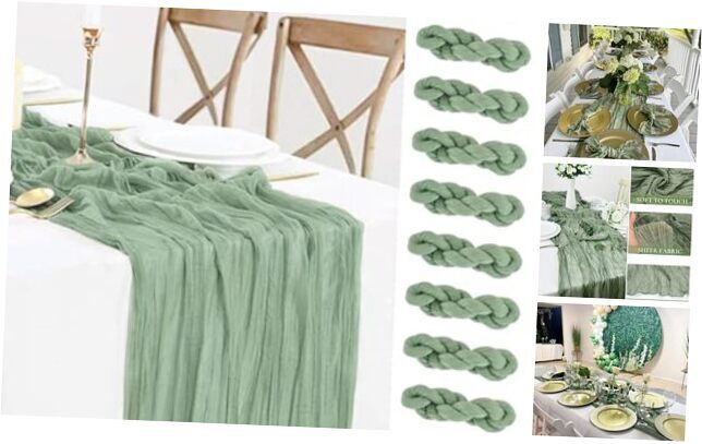10 Pack Sage Green Cheesecloth Table Runner, 10ft Gauze Boho Rustic Cheese