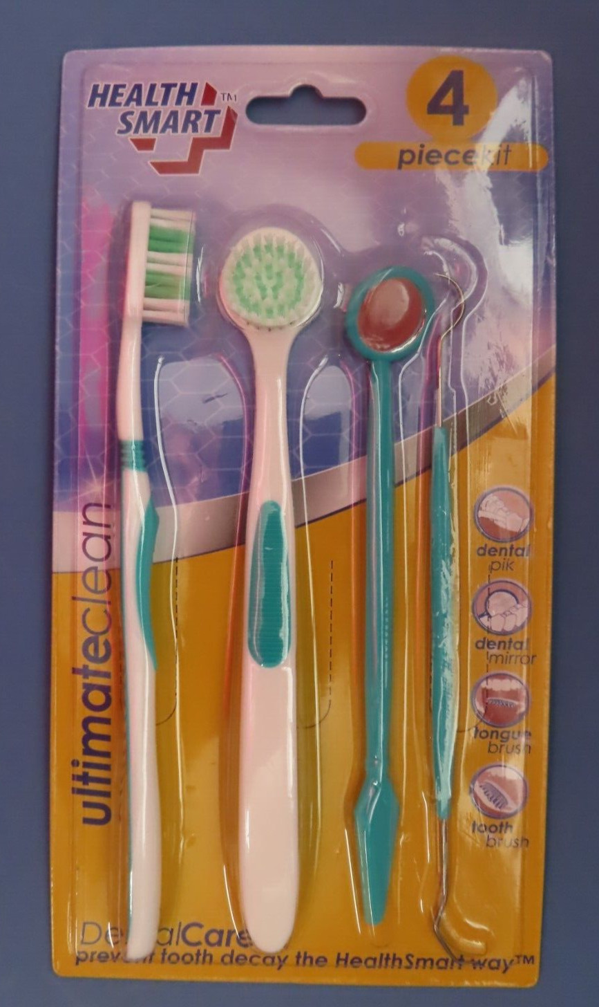 Health Smart 4 piece Dental Care Kit  Toothbrush, pick, mirr