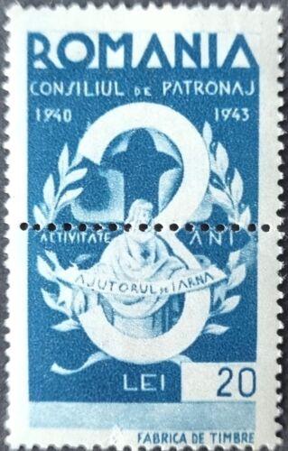 ROMANIA 1943 Rare MH Perforation Error 20 Lei Stamp as Per Photos - Photo 1/4