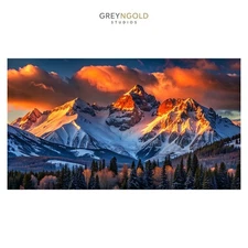 Mountain Peaks in Golden Sunlight Wall Art Print pick size A4/A3/A2/90x60cm