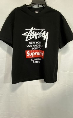 WTAPS ストライプ シャツ XL STUSSY Y-3 Supreme Stussy x Supreme Mens World Tour T-Shirt Black Graphic Tee Size M
