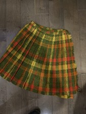 Jo Collins Sz. 9 Vintage Wool Kilt Mini Pleated Skirt Green Orange Yellow Wrap