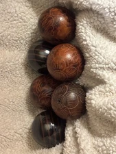 Pier 1 Decorative Carved Wood Balls Orbs - Set of 5 Centerpiece Fillers