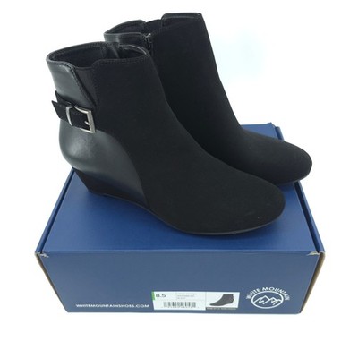 White Mountain Women Carmen Boot Faux Suede Leather Black 8.5 Wedge Ankle Bootie