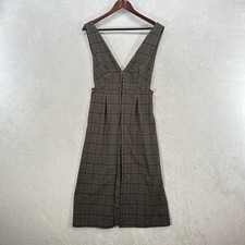 Free People Dress Womens 6 Brown Plaid Sleeveless Midi Pleated Office Academia