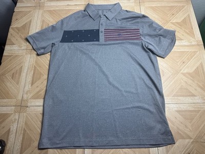 Travis Mathew USA American Flag Short Sleeve Golf Polo Shirt Men's Large Gray