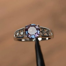 Alexandrite Engagement Ring Octagon Cut 925 Sterling Silver June Birthstone Ring