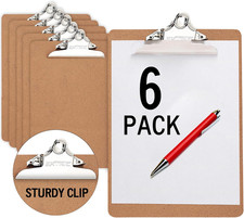 6 Clipboards Standard A4 Letter Size, 9x12.5 inch Wooden Clipboard with 6" Metal