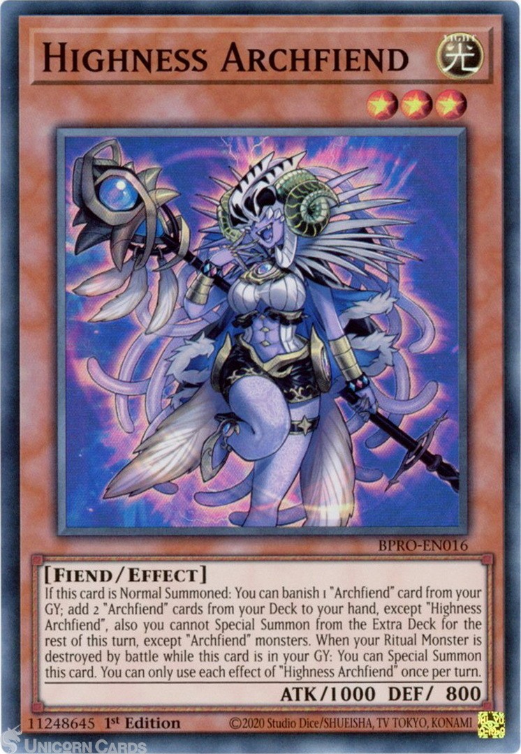 BPRO-EN016 Highness Archfiend : Super Rare 1st Edition Mint YuGiOh Card