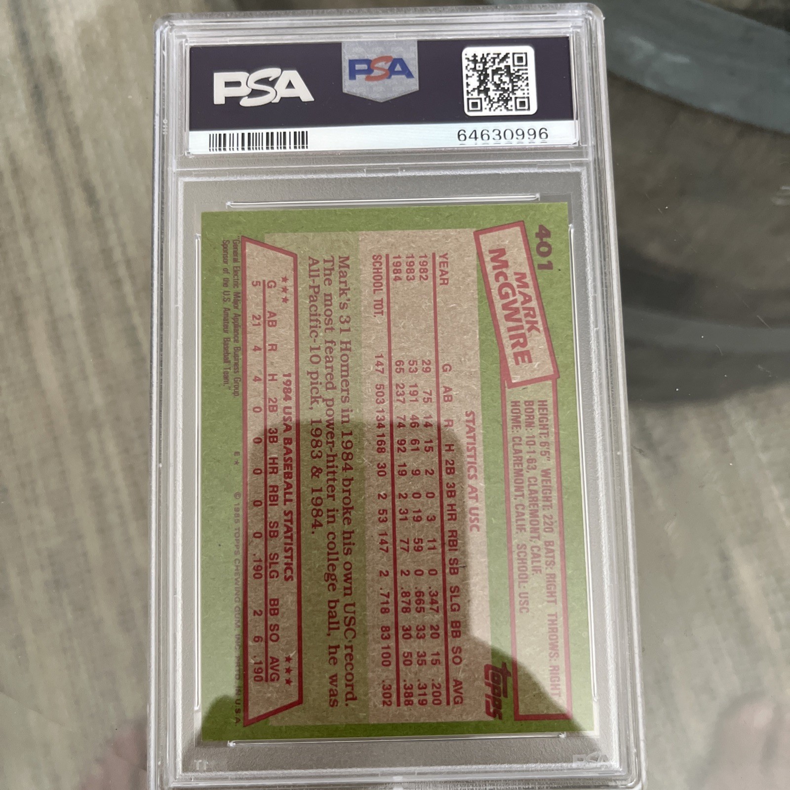 1985 Topps - Mark McGwire #401 (RC) view 2