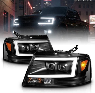For 2004-2008 Ford F-150 Truck C-Type LED Tube Square Black Projector Headlig...