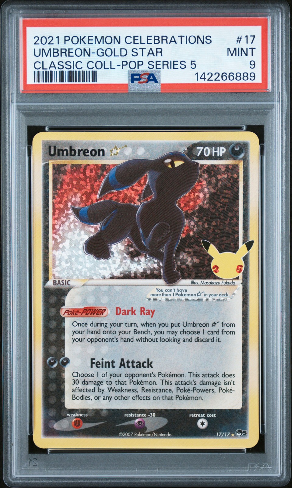 2021 POKEMON CELEBRATIONS CLASSIC COLLECTION #17 UMBREON-GOLD STAR PSA 9