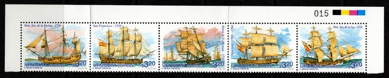 Uruguay Postage Stamps - 1996 - #1617 - MNH - Strip of 5 Sailing Ships