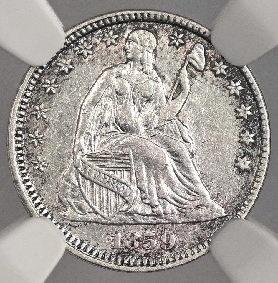Media moneda de diez centavos 1859 H10C Liberty sentado NGC AU DETALLES "LIMPIADO" #8404749-025 Foto 2 de 4