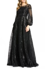 Mac Duggal Black Jewel Encrusted Illusion Long Sleeve A Line Gown Size 6 798