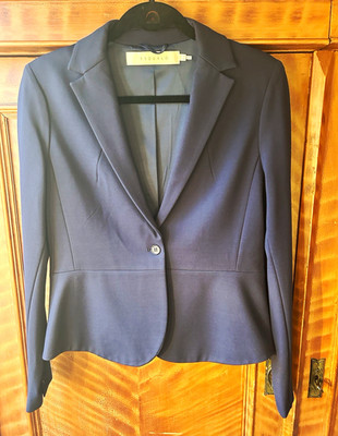EsQualo Damen Blazer Business blau Gr. 40 kurz gefüttert Viskose Langarm Knopf