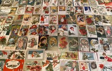 Huge Lot of ~100 Antique Christmas 1900's Postcards~Santa's~Angels~Children-etc.