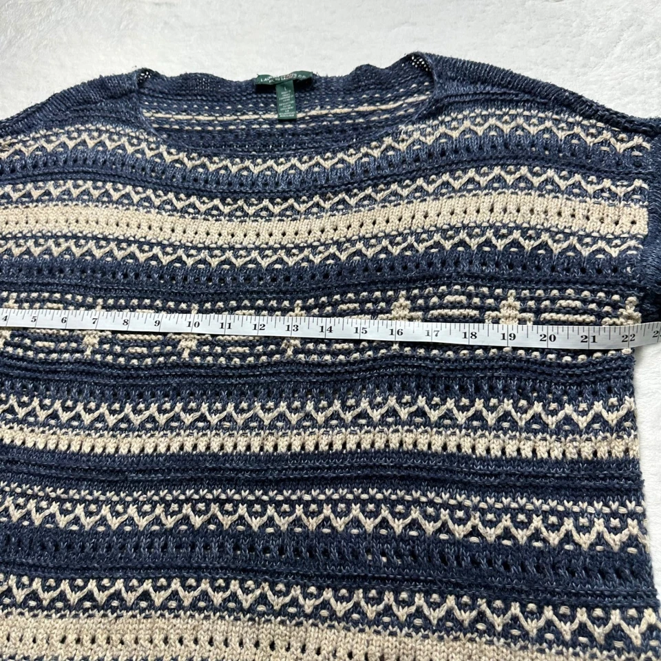 Suéter Lauren Ralph Lauren Índigo Grueso Tejido Mezcla de Lino Azul Beige Talla Grande Foto 2 de 4