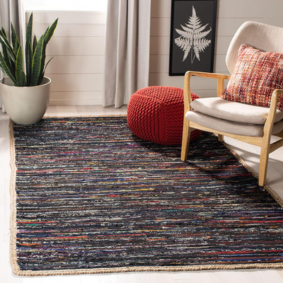 Montauk Collection Area Rug - 5' X 8', Black & Natural, Handmade Boho Cotton & J