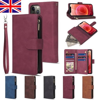 Zip Wallet Case Leder Flip Cover für iPhone 15 14 16 Pro Max 13 12 11 SE XR 8