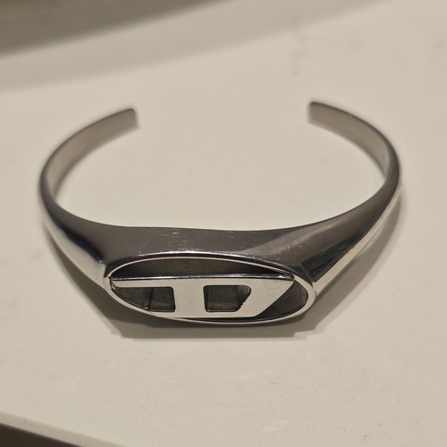 Diesel Oval D Men's Stainless Steel Cuff Bracelet - Silver