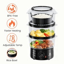 SUPERLEX 3-Tier Food Steamer 7.5L Capacity Stackable & Collapsible Baskets 550W
