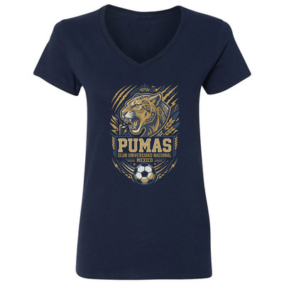 Futbol Inspired Unam Graphic Mexico Soccer Tribute Ladies' V-Neck Tshirt