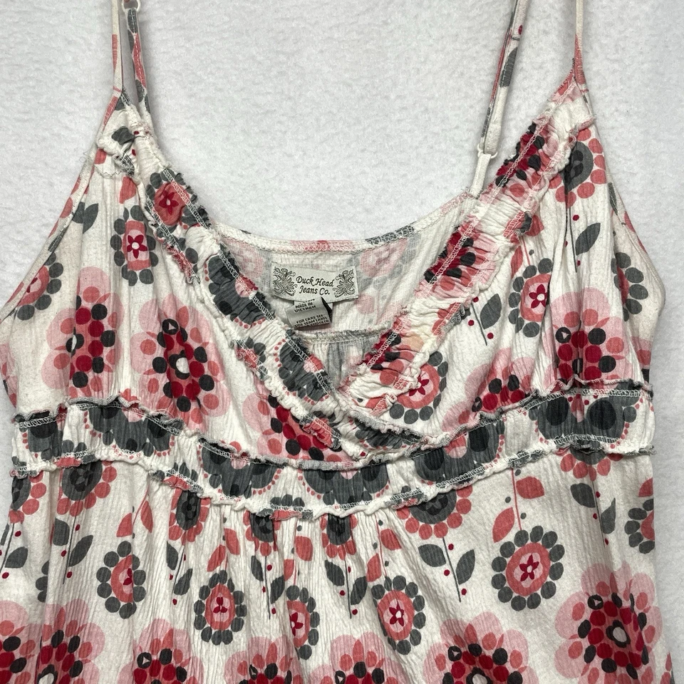 Regata feminina Duck Head Y2K pequena babydoll em camadas amarrar atrás floral gaze - Imagem 2 de 4