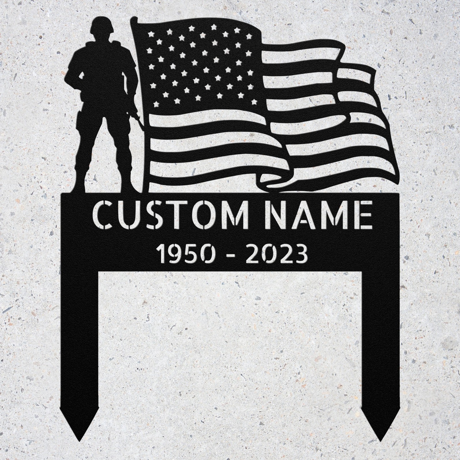 Personalized Military Memorial Grave Marker American Flag Veteran Tribute Decor