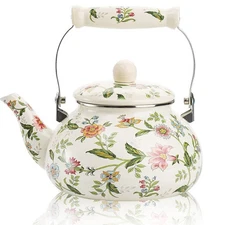 Enamel Teapot Floral Large Porcelain Enameled Teakettle Stovetop Kettle