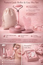 Jade Roller  Heart Shaped Gua Sha Stone Set Pink White Cooling Facial Massage