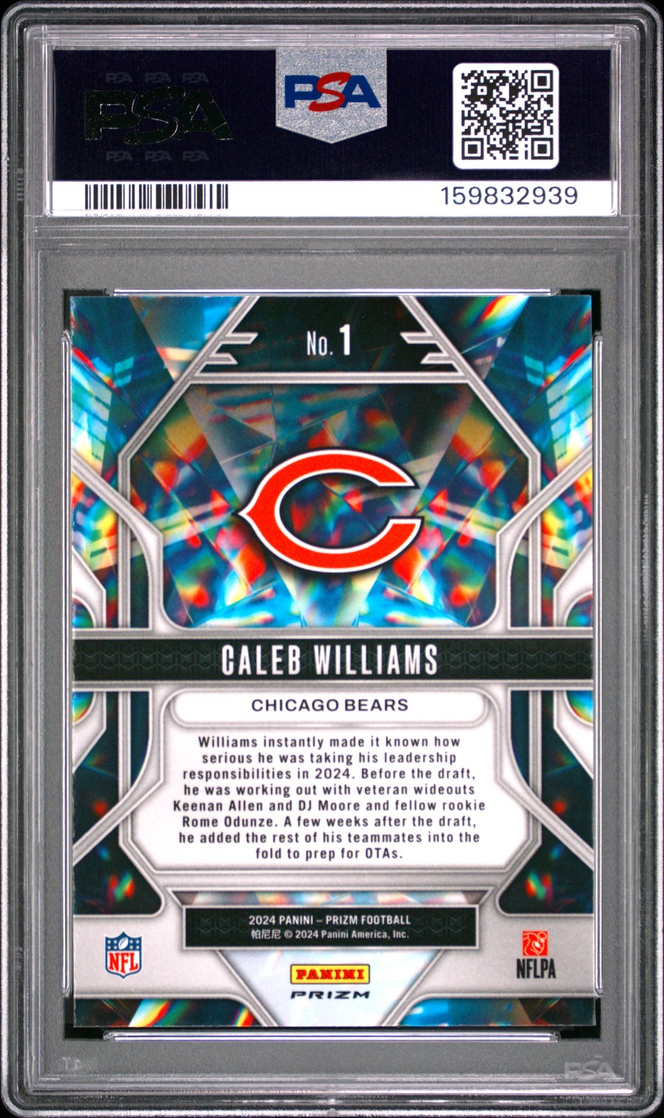 2024 PANINI PRIZM PRIZMATIC GREEN ICE #1 CALEB WILLIAMS ROOKIE RC PSA 7 view 2