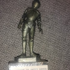 Knight Metallic Figurine on Carrara Marble Base Historical Figures Sculpture