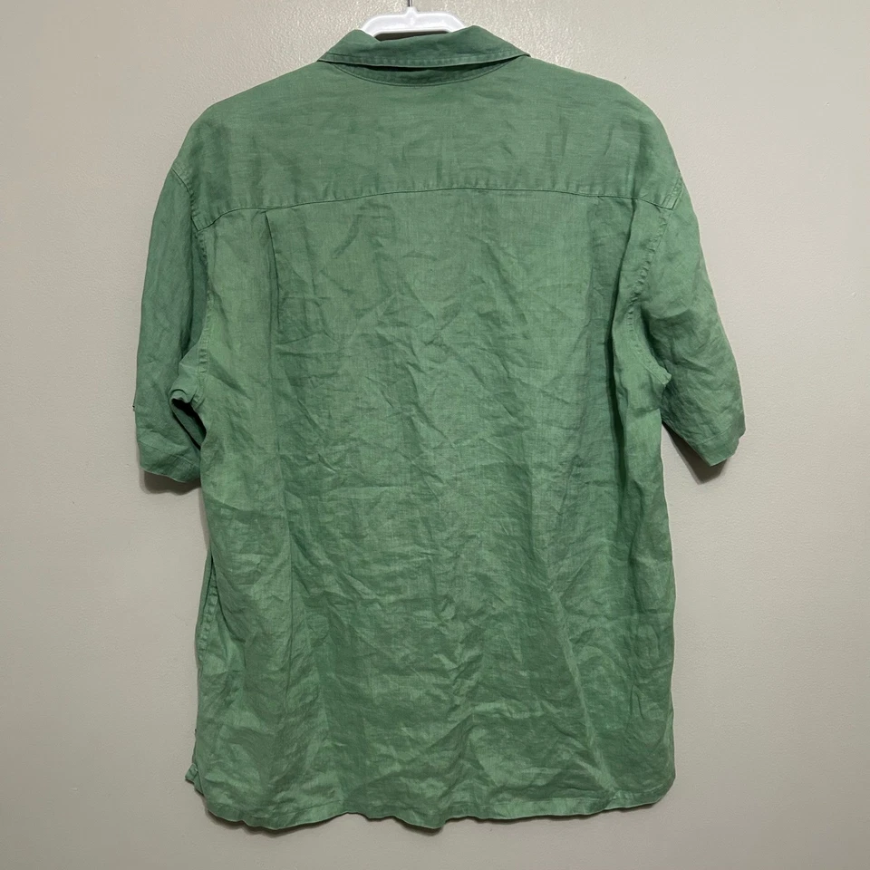 Nautica Mens Linen Short Sleeve Button Down Shirt Green Size L - Image 3 of 4