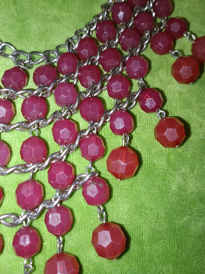 APT. 9 Collar NUEVO en Tarjeta ● Negrita Estilo Babero 5 Filas con Cuentas Facetadas Rosa Rosa Rosa Rosa Foto 3 de 3