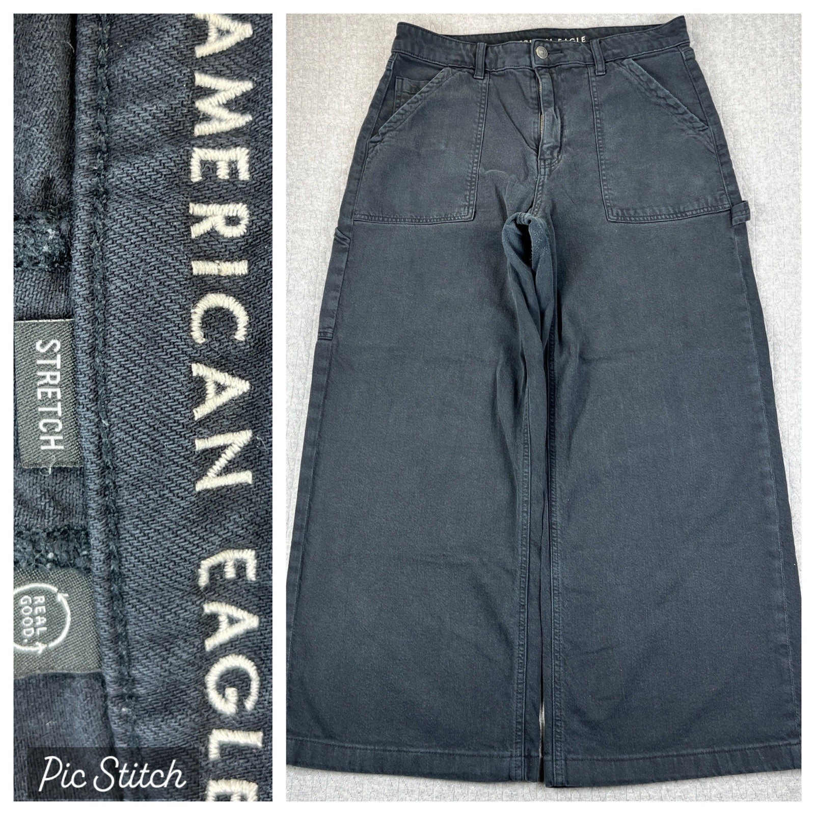American Eagle Baggy wide leg Black Jeans Women 10/30X27 Super high-rise