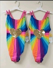 2 x Rainbow Swimsuit Cat  Jack 1 piece Girl Large 10/12 Retail 17 Per NWT Heart