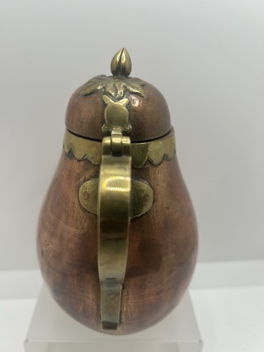 Antique Vintage Tea Pot Blue Enamel Inside Chinese Solid Copper w/Brass Handle - Picture 5 of 12