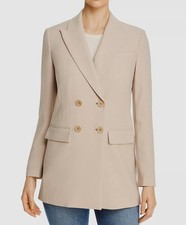 Elie Tahari Women's Beige Aster Solid Double Breasted Blazer Jacket Coat Size 8