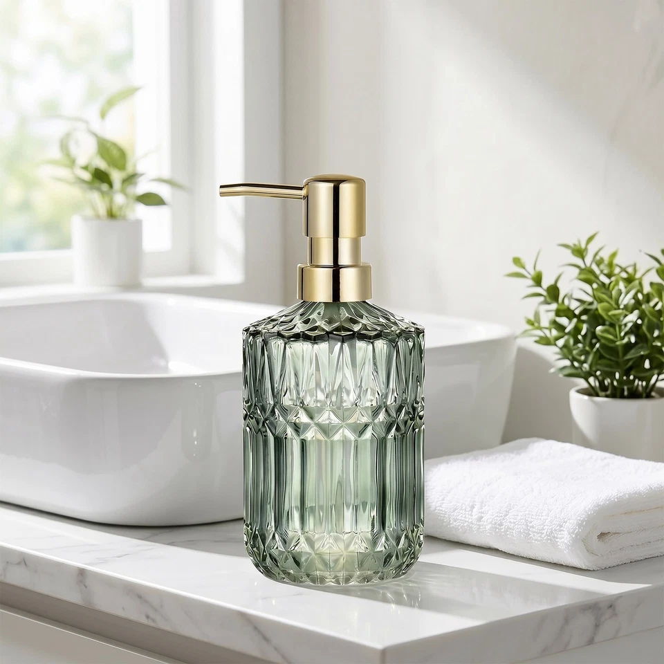 2x Distributeurs savon/lotion en verre à pompe pour mains/salle de bain - Photo 2/4