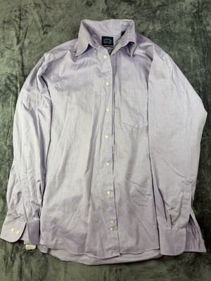 Eagle Non Iron Shirt Men 15.5 Purple Stretch Regular Fit Pleated Formal Business