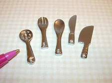 Miniature Silver Metal CHEF'S Utensils, SET of 5: DOLLHOUSE 1:12 (1:6?) Scale