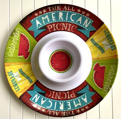 13'' AMERICAN PICNIC MELAMINE CHIPS DIP PLATTER TRAY DIVIDED Snack BBQ Party