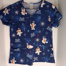 Frosty The Snowman Scrub Top V Neck Size S Dark Blue