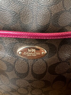COACH Signature Print Brown And Pink Trim, Shoulder handbag Purse