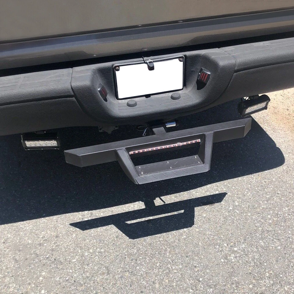 For 2" Receiver Bumper Guard Trailer Tow Hitch Step Bar W/ LED Light & Pin Clip - Image 2 of 4