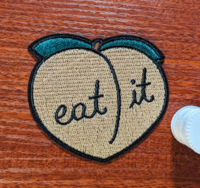 Peach Emoji Patch Eat It Sexy Humor Funny Memes Embroidered Iron On 2.75x3''